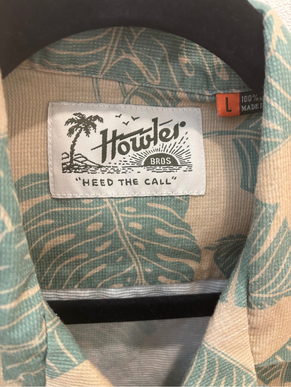 Howler Brothers Tan Button-Up with Green Tropical Leaf Print - Picture 2 of 4